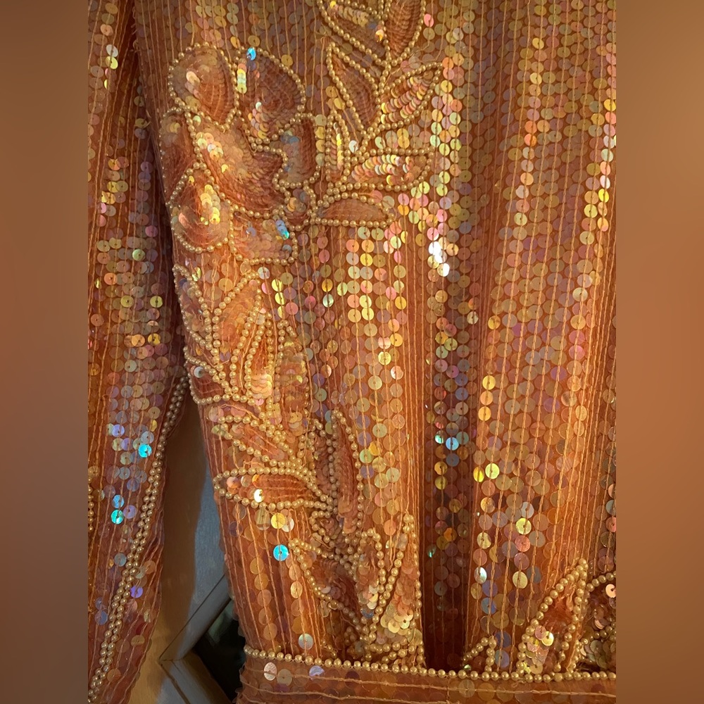 Vintage Fully Beaded & Sequined Dress Blush Pink Large Madonna Inn Boutique - Picture 3 of 7